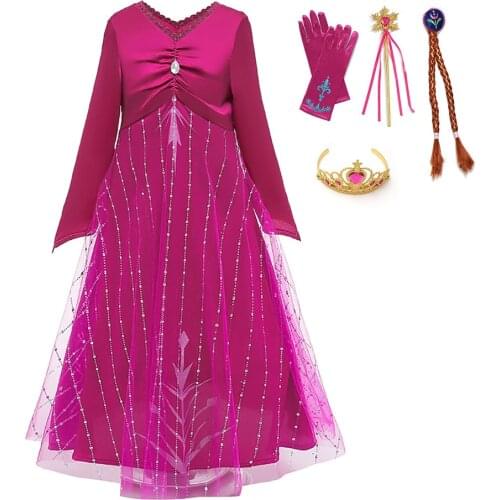 Elsa 2 Sleeping Gown Princess Pajama Elsa Costume for Girls Rose Red Party Maxi Dress Snow Queen Kid Christmas New Year Vestidos