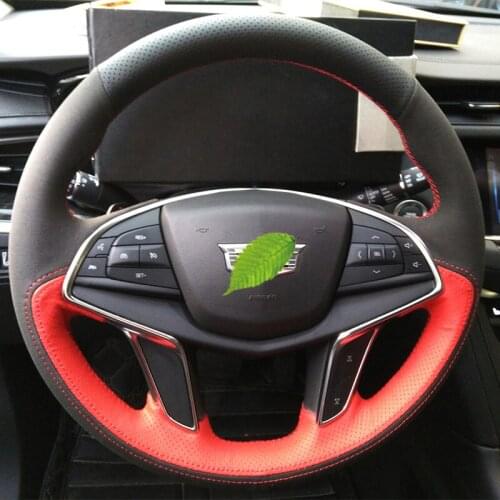 For Cadillac 2018 XT5 hand-sewn steering wheel cover ATS-L SRX XTS CT6 Premium suede leather special grip cover car accessories