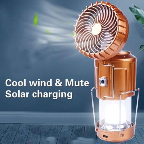 Solar Electric Fan Multifunction Light Waterproof Emergency Torch Light Double Switch Led Lantern Hiking Lamp Tent Light Camping