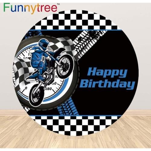 Funnytree Motorcycle Happy Birthday Theme Backrop Boy Mosaic Race Car Competition Party Supplies Custom Circle Background