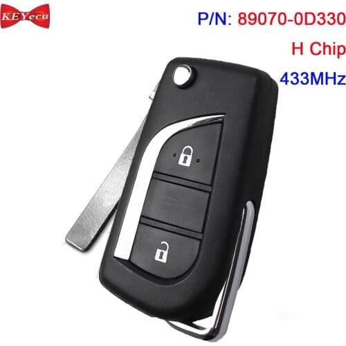 KEYECU for Toyota Aygo Yaris 2014 2015 2016 Remote Key Fob 890700D330 89070-0D330 433MHz H Chip 2 Button