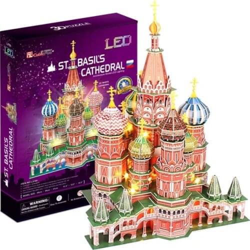 Classic Jigsaw Puzzle Voice control LED Russia Moscow Saint Basils Cathedral Brick Toys Scale Models Sets Building Papertourism