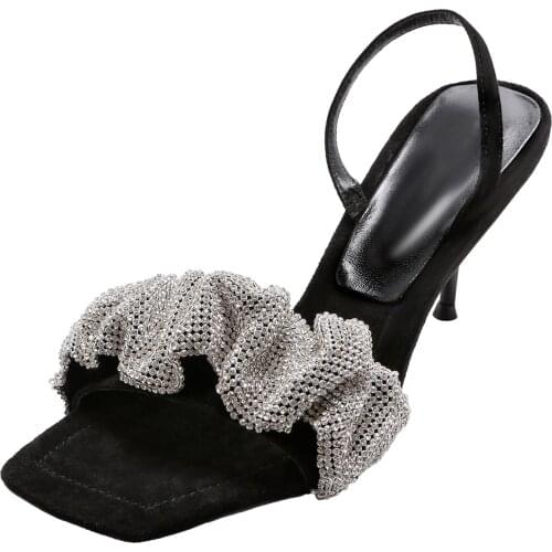 Kmeioo fashion Luxury brand Summer Sandals Women Sexy party Hollow Peep Toe High Heels Shoes rhinestone thin heel plus size