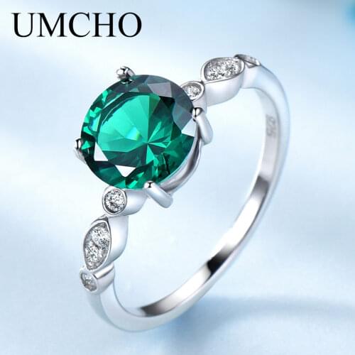 UMCHO Romantic Created Nano Emerald Birthstone Rings Solid 925 Sterling Silver Rings For Women Anniversary Gifts Fine Jewelry