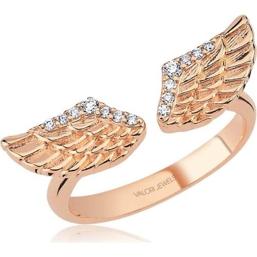 Valori Jewels Pure Angel Wing, Zirconia White Gemstone, Rose Gold Plated, Sterling Silver Ring