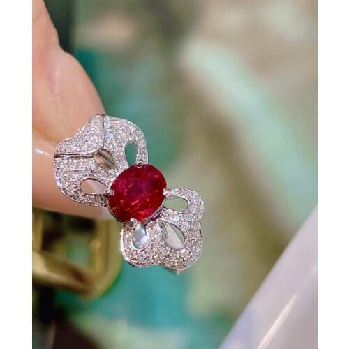 LR Ruby Ring Fine Jewelry Solid 18K Gold Nature Red Ruby 1.08ct Diamonds Rings for Women Fine Presents