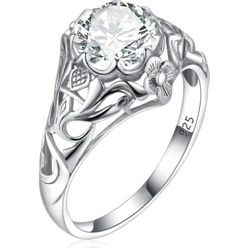 Real Sterling Silver Ring For Women Trendy Eternal Love Ring Round Flower Zircon Wedding Engagement Fine Jewelry Girlfriend Gift