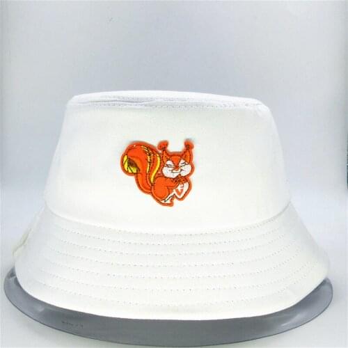 LDSLYJR Cotton squirrel animal embroidery Bucket Hat Fisherman outdoor travel Sun Cap Hats for men and Women 396