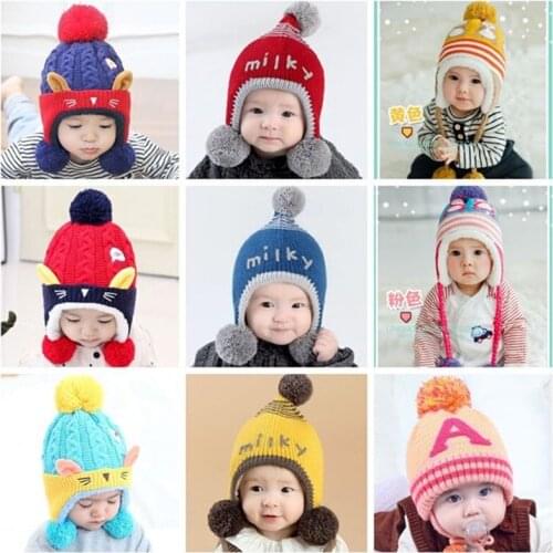 Hot Sale 2020 Children Baby Hats for Boys Girls Winter Warm Velvet Knitted Bomber Hat Beanies Toddler Hats and Caps for Kids