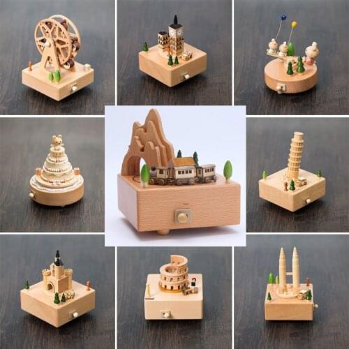 Mechanical Wooden Music Box 18 Tones caja Musical Carousel Happy Birthday Wooden Cakets Musica Home Decor Early Education Toys