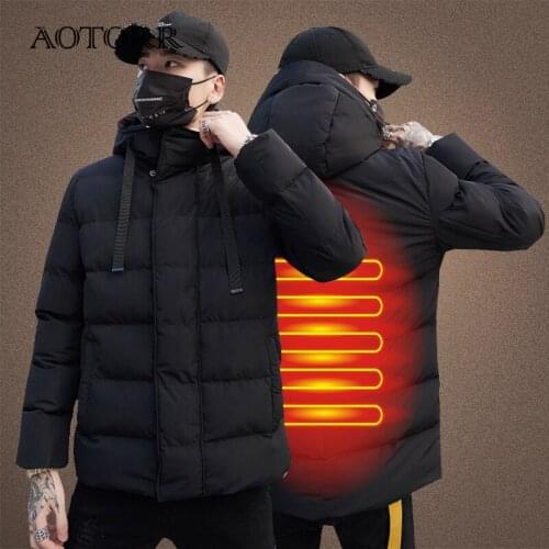 New Heated Parkas Men Hooded Winter Thicken Outdoor Warm Heating Jacket Male USB Cotton Padded Coat Mens Thick Jackets Thermal