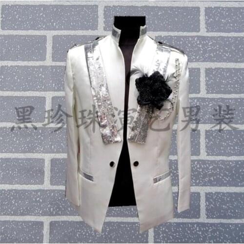 Men white suits designs masculino homme terno stage costumes for singers men sequin blazer dance clothes jacket star style punk