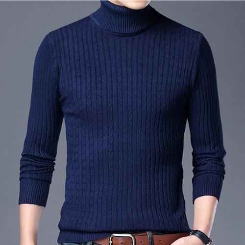 Covrlge Solid High Lapel Jacquard Hedging British Mens Winter Clothing Male Sweater Pullover Slim Warm Mens Turtleneck MZM070