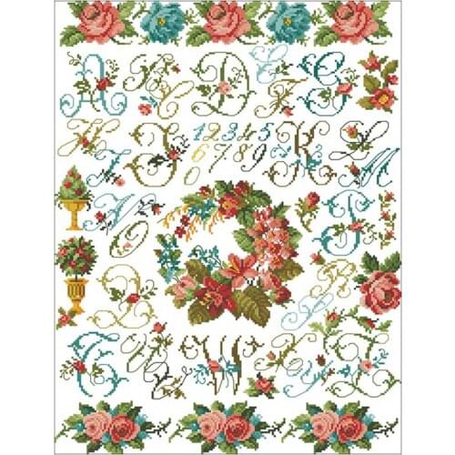 Garden rose wreath letters pattern Counted Cross Stitch 11CT 14CT 18CT DIY Chinese Cross Stitch Kits Embroidery Needlework Sets