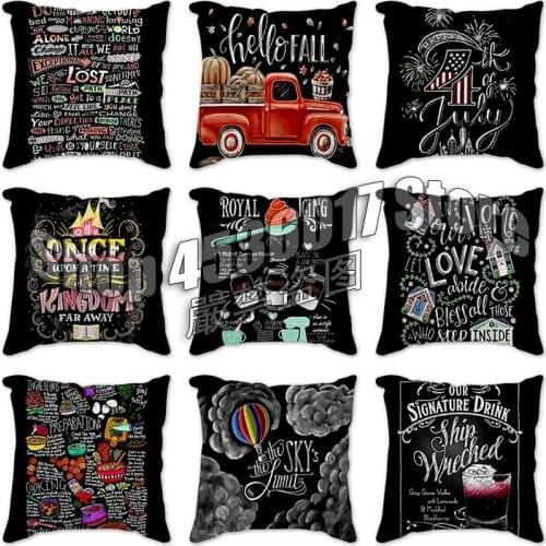 Kitchen art Printed Pillow Cover Food illustration Cushion Cover Cartoon Text Throw Decorative Pillows For Sofa Car Pillowcases