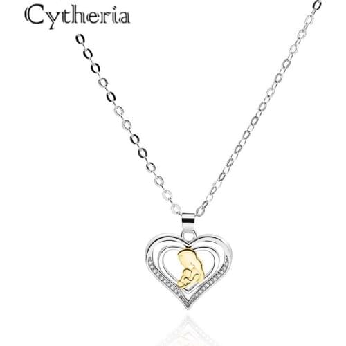 Heart shape design mum baby pendant necklace for mother crystal rhinestone necklace accessories gifts
