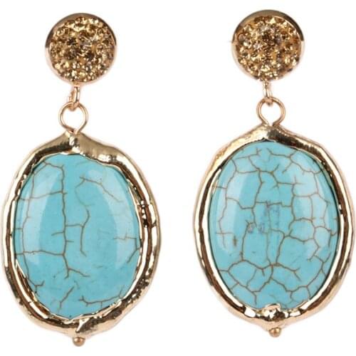 New Arrival Gold Rhinestone Blueturquoise Statement Jewelry Fashion Dangle Earrings for Women Anniversary Valentines' Day Gift