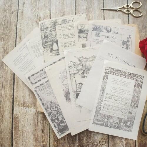 10 Sheets/lot Page of Old Book Theme Novel Book Style Wrapping Creative Paper Craft Handmade Scrapbooking Decoration