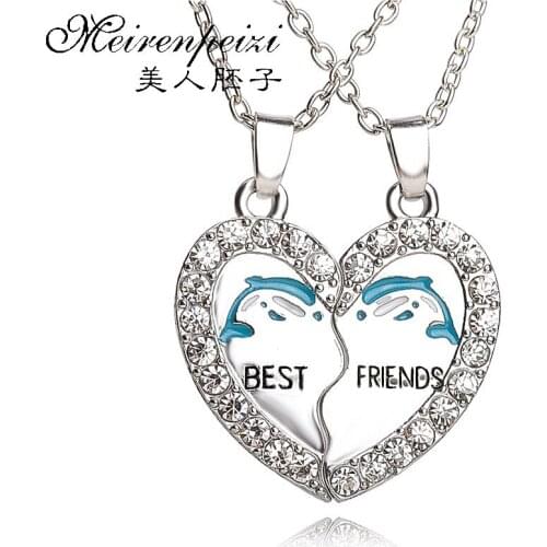 Best Friend Necklace Dolphin Necklace Bff Personalized Ocean Charm Dolphin Necklace Beach Initial Necklace BFF Set