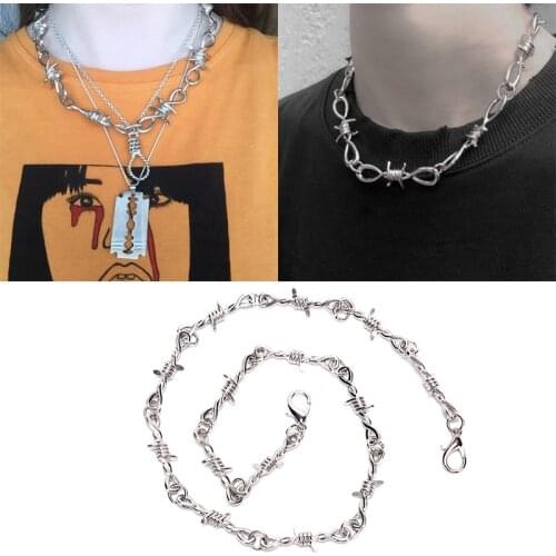 Punk Hip Hop Style Unisex Chain Thorns Necklaces Harajuku Streetwear Choker Necklace Women Men Collar Jewelry Accessories