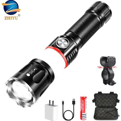 ZHIYU USB Rechargeable Led Flashlight Torch Magnetic Super Bright Work Torch 2000LM with COB Light 4 Modes Torches camping light