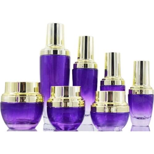 100ml 50ml 30ml 20ml Empty Purple Glass Packaging Bottle Essence Lotion Dropper Spray Gold Pump 20g 30g 50g Cosmetic Cream Jar