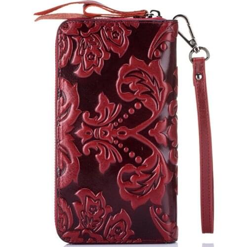 Ladies Luxury Premium Waxed Leather Wallet Clutch Bag Essential Oil Unique Embossed Famous Brand Style Long Ladies Wallet Purse