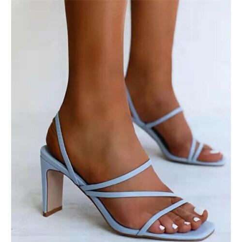Women Summer Narrow Band Sandals Fashion Open Toe High Heels Female Thick Heels Party Casual Female Shoes