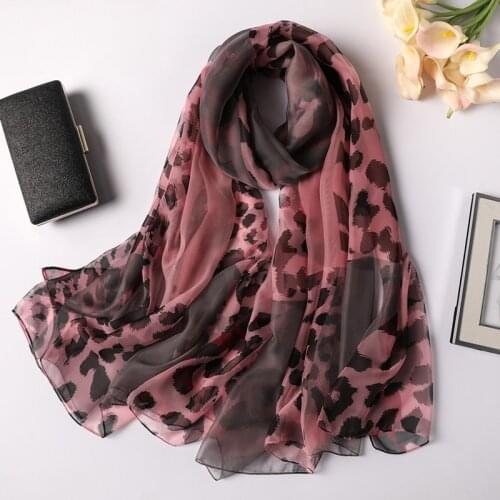 New soft yarn scarf European and American leopard print thin style silk scarf long style sunscreen shawl sunshade beach towel