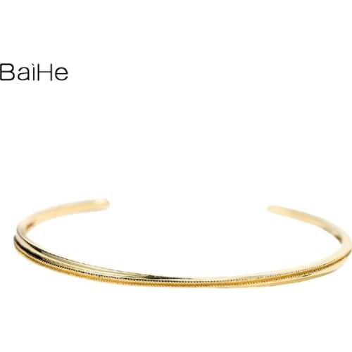 BAIHE Solid 14K Yellow Gold 45*55mm Stylish minimalistic daily commutes open Plain gold Fine Jewelry Gift bracelet for women