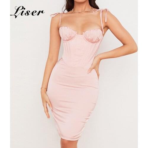 Liser 2021 New Summer Women Dress Strapless Satin Corset Midi Dress Sexy Bodycon Elegant Club Celebrity Party Dresses Vestidos
