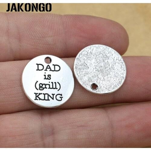 10PCS Dad is king of Grill Charms Antique Silver Plated Pendants for Jewelry Making Craft Handmade DIY 20mm
