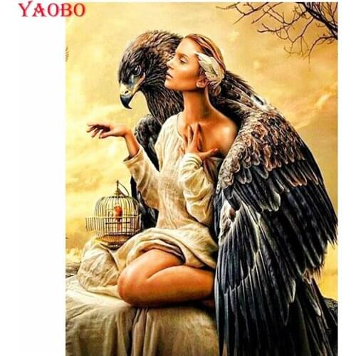 100% Full Square 5D Diy Diamond Painting Eagle And Girl 3D Diamond Round Rhinestones Embroidery Diamond Mosaic Painting