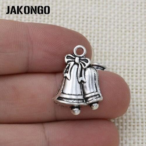 20PCS Antique Silver Plated Christmas Bells Charms Pendants for Bracelet Jewelry Making DIY Handmade Craft 24x17mm