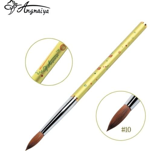 ANGNYA Round Sharp Metal Handle Nail Art Crystal Brush #10 Kolinsky Professional Painting Nail Acrylic Brush Manicure Salon Tool
