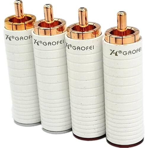 Ahsy audio audio cable connector 4 gift box HiFi DIY red copper audio RCA plug 9mm hole without welding head