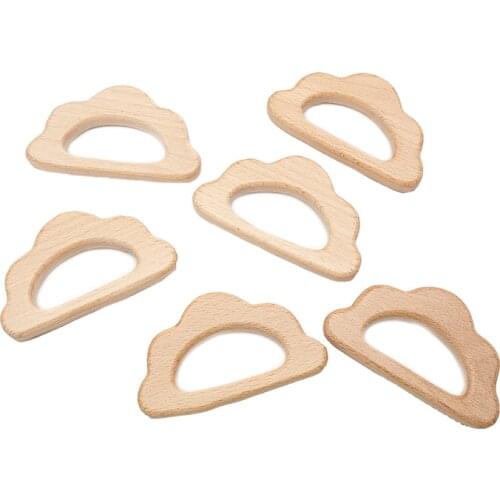 Chenkai 10pcs Wood Cloud Teether Ring DIY Organic Eco-friendly Nature Unfinished Baby Pacifier Rattle Grasping Toy Accessories