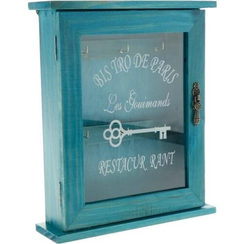 Vintage European Style Wooden Key Storage Cabinet Key Holder Box with Hanging Hooks 21x6x25cm lightweight
