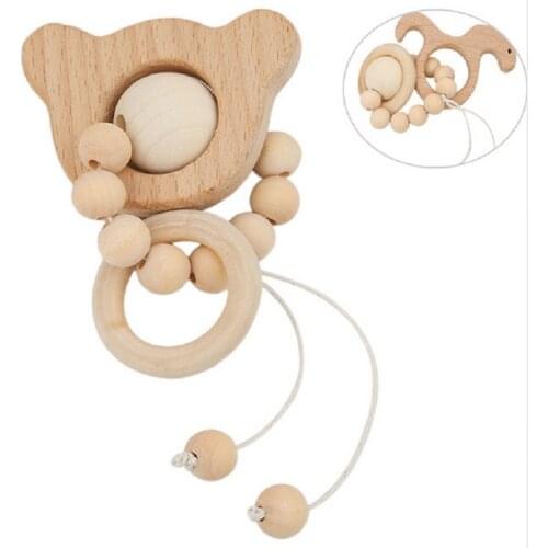 Wooden Baby Nursing Cartoon Animal Teether Crochet Chew Beads Teething Rattles Mobiles Toys Classic Montessori Baby Toys Gifts