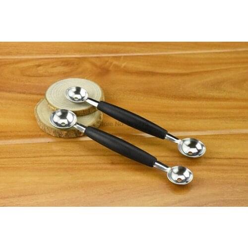 By dhl 1000pcs high quality Double-End Multi Function Fruit Spoon Stainless Steel Melon Baller Ice Cream Scoop Spoon
