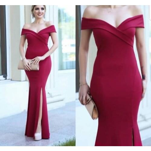 Elegant Long Burgundy Evening Dresses with Slit Corset Back Satin Mermaide Side Slit Abendkleid Robes de Soirée for Women