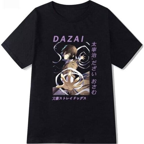 Bungo Stray Dogs Print T-shirt Men Funly Anime Summer Clothes T Shirt Cool Dazai Osamu Tshirt Hip Hop Top Tees Male