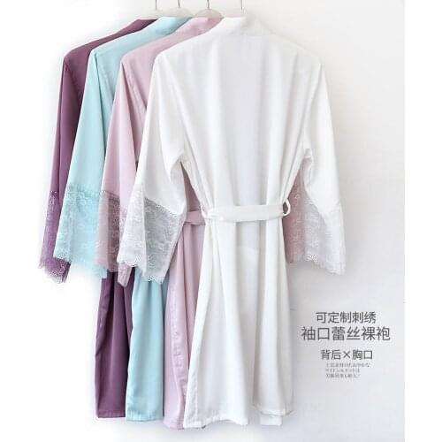 Spring And Summer Ladies Sleeved Lace Ice Silk Robe Silk Sauna Bath Leisure Large Size Bathrobe Bathhouse Casual Home Clothing
