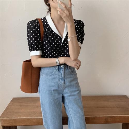 HziriP Retro Chic Summer Polka Dots Girls Cute Blouses 2020 OL High Quality New All Match Loose Gentle Thin Streetwear Shirts
