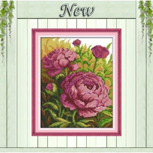 Oil painting peony flowers painting counted printed on canvas DMC 14CT 11CT Chinese Cross Stitch Needlework Sets Embroidery kits