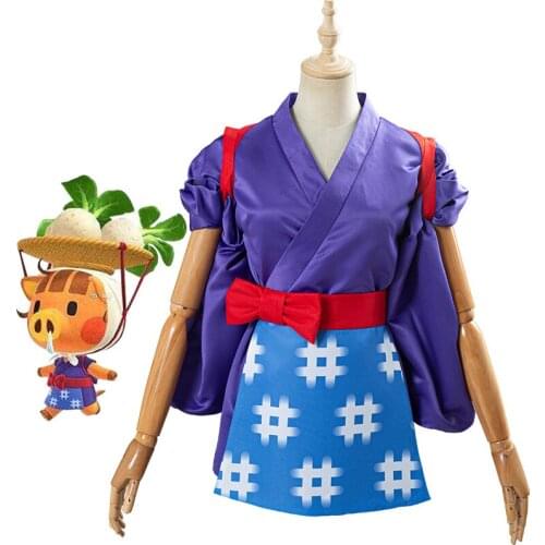 Animal Crossing New Horizons Happy Home Designer Cosplay Daisy Mae Kimono Uniforms Costume Halloween Party Outfit