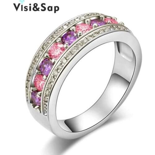 Eleple Pink Purple Stone Punk Ring bands trendy rings for women party fashion jewelry White gold Color Dropshipping VSR135