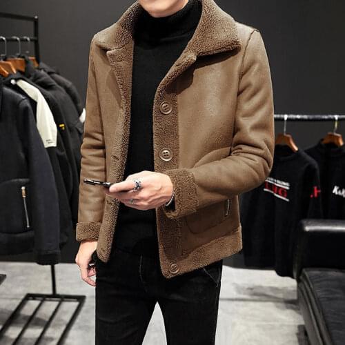 2021 New Men Autumn Winter Retro Faux Fur Korea Style Jackets Male Loose Casual Fashion Patchwork Outwear Warm Coats D133