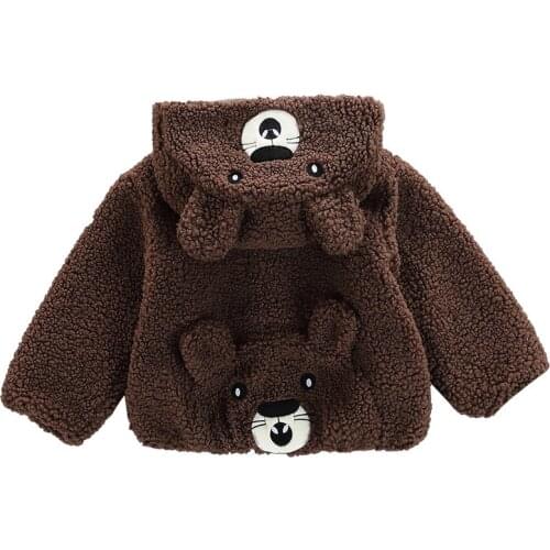 Kids 2-10 years boys girls autumn winter fashion cute Little Bear warm thick fur coat hooded jacket outerwear clothes overcoat