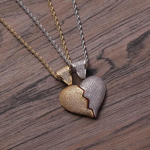 Brass Setting Heart Pendant Iced Out Cubic Zircon Necklace Hip Hop gift Jewelry bling bling CN276